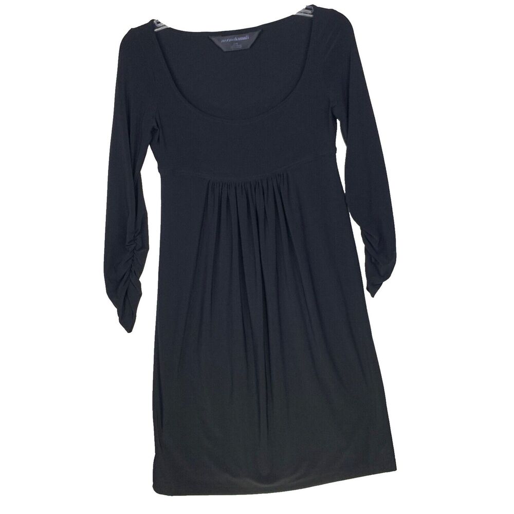 Norma Kamali Dress Womens Small Black Long Ruched Sleeves Slinky Knit